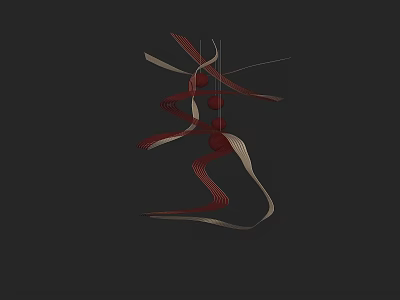 Abstract Chandelier With Red Beige Curved Lines Modern Artistic Interior Lighting Design 3d model