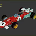 Red Formula 1 Race Car With Number 4 White Rear Wing And Yellow Wheels