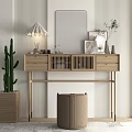 Nordic Dressing Table Dressing Table Cosmetic Mirror Cactus Potted Plant 3d model