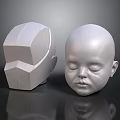 White 3D Character Head Model With Geometric Design And Baby Head Shape