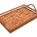 Wooden Serving Tray with Woven Pattern Braided Handles and Solid Wood Frame 3d model