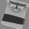 Modern Double Bed With Gray Headboard White Sheets Black Throw Blanket And Pillows 3d model