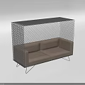 Modern Two Seater Sofa With Grid Patterned Canopy And Gray Upholstery