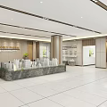Architecture Models Display On Green Platform In Modern Lobby With Columns And Windows