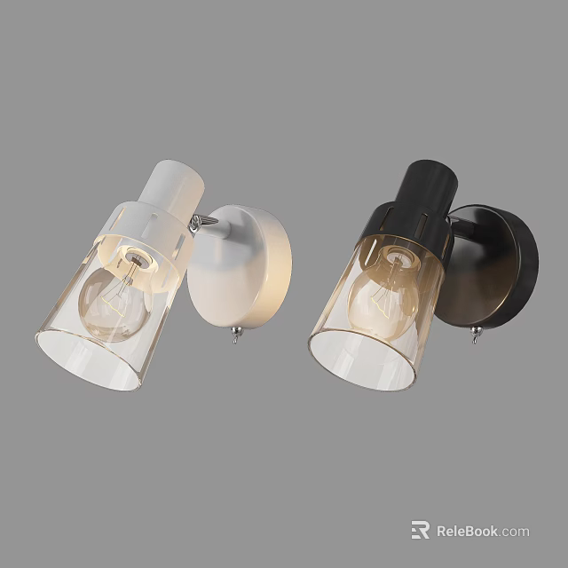 Modern White And Black Wall Lamps With Transparent Glass Shade Design 3d model 