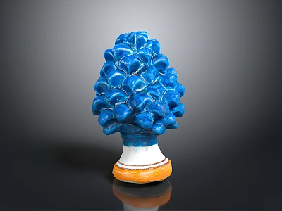 Blue Mushroom Shaped Ceramic Decorative Figurine With White Orange Base 3d model
