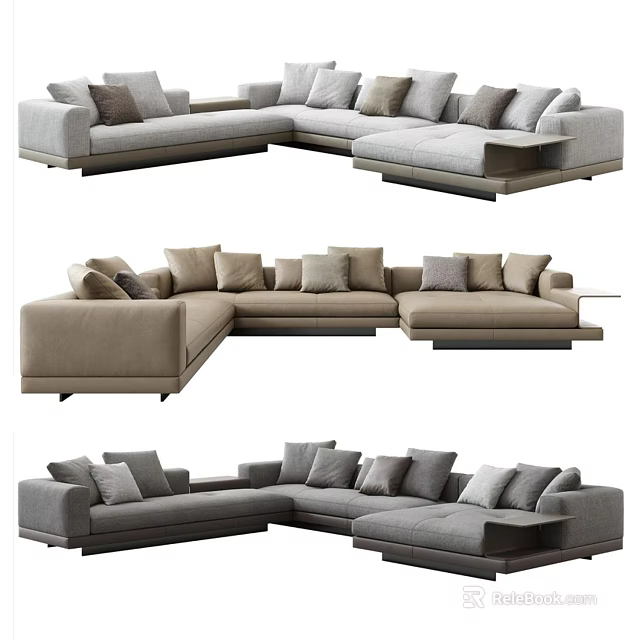 Modern Sectional Sofa With Multiple Cushions Various Angles And Different Colors 3d model