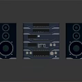 Modern Deep Blue Headphone Speaker System Featuring Main Unit And Multiple Speakers
