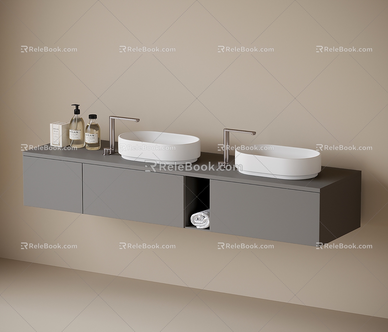 Modern Hanging Bathroom Cabinet Bathroom Cabinet Double Basins Washstand 3d model