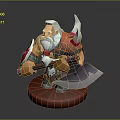 White Bearded Man In Orange Armor Holding Axe And Shield On Red Base 3d model