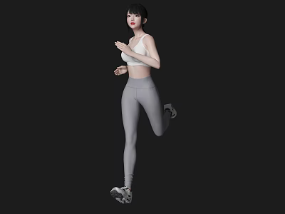 A Woman Running in White Tank Top and Gray Leggings Against Black Background 3d model