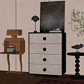 Modern Wooden 4 Drawer Dresser With Light Drawers Dark Frame Lamp Books And Indoor Plant