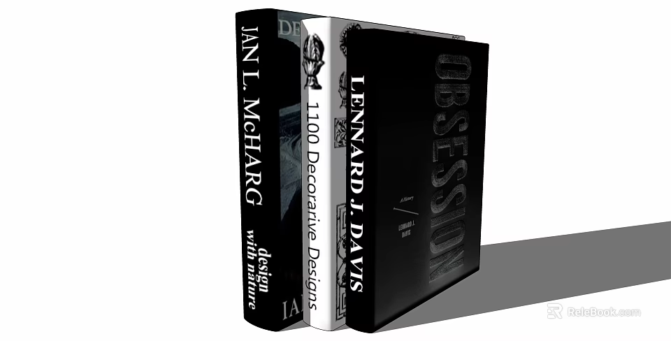 Books with Decorative Designs and Author Names on Spines Featuring Design Themes 3d model 
