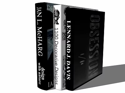 Books with Decorative Designs and Author Names on Spines Featuring Design Themes 3d model