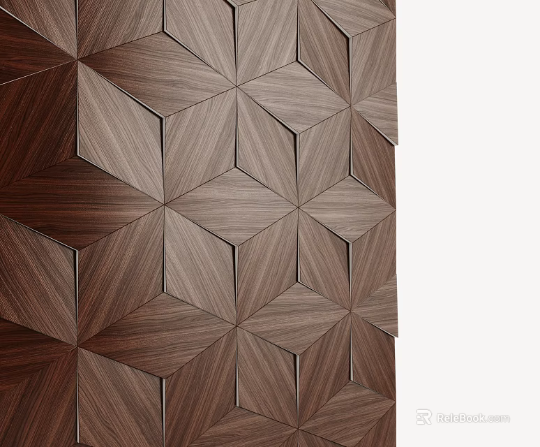 Modern Brown Wood Grain Geometric Pattern Wall With Textured Interlocking Panels 3d model 