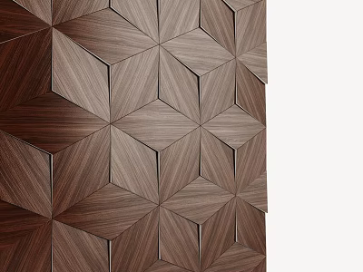 Modern Brown Wood Grain Geometric Pattern Wall With Textured Interlocking Panels 3d model