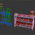 Multilayer Shoe Cabinet With Colorful Shoes And Decorative Teddy Bear On Shelves