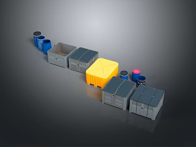 Colorful Storage Bins With Lids Various Sizes In Blue Yellow And Gray Arranged 3d model