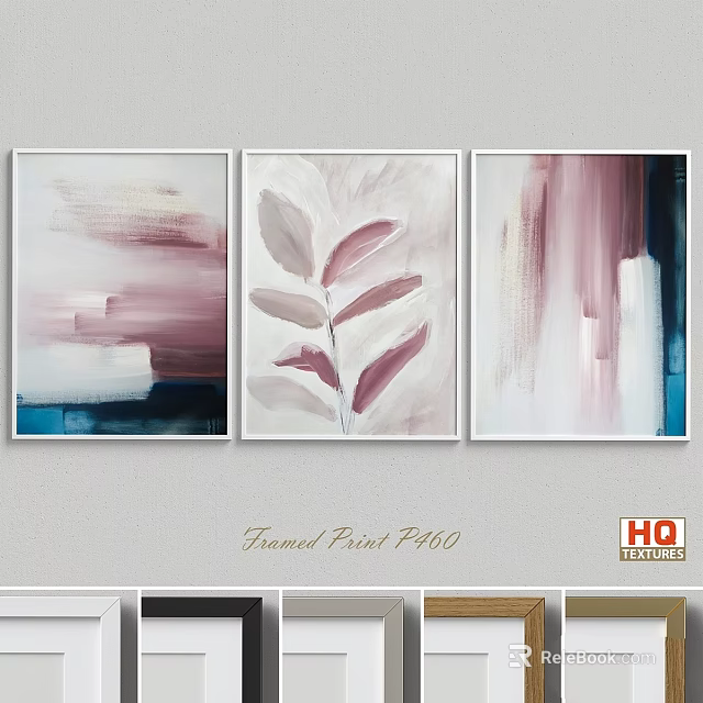 Set of Three Framed Abstract Art Prints For Modern Wall Decor With Pastel Colors And Design 3d model 