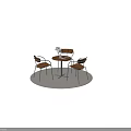 Round Wooden Dining Table Set With Three Chairs Metal Frames Vase Plant Book And Rug