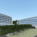 Modern Office Building Complex With Curved Architecture And Lush Green Surroundings