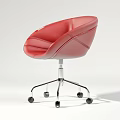 Red Modern Office Chair with Leather Five Wheel Silver Frame Curved Backrest Circular Cutout