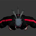 Futuristic Game Movie Character With Lighted Hat Black Jacket Red Glasses And Colorful Sneakers