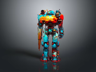 Vibrant Colorful Robot Figure With Blue Orange Red Armor And Mechanical Arms 3d model