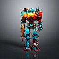 Vibrant Colorful Robot Figure With Blue Orange Red Armor And Mechanical Arms