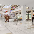 Vibrant Shopping Mall Atrium Featuring Colorful Balloons Cartoon Bear Sculpture And Shiny Floor
