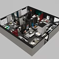 Birds Eye View Of Modern Office Interior With Workstations Desk Layout And Partitions