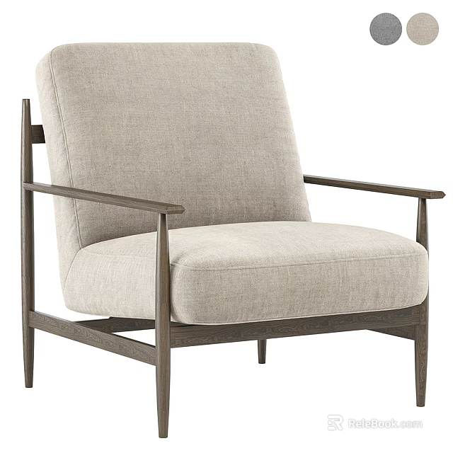Light Gray Fabric Single Sofa with Dark Wooden Frame Straight Arms Modern Design 3d model 