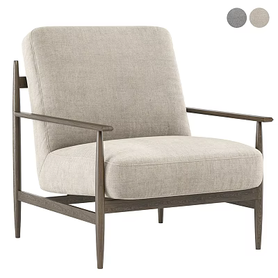 Light Gray Fabric Single Sofa with Dark Wooden Frame Straight Arms Modern Design 3d model