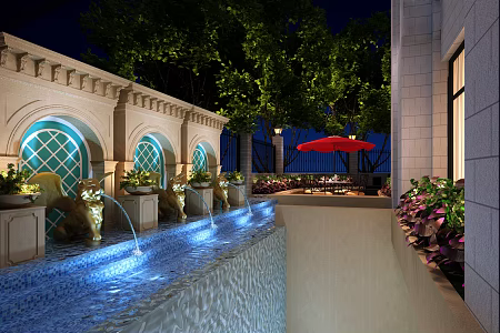 European classical lion fountain pool landscape 3d model