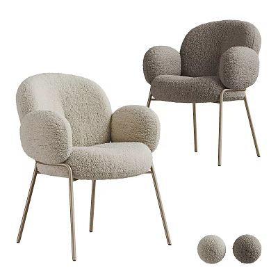 Comfortable Modern Dining Chairs with Plush Upholstery Curved Arms and Thin Metal Legs 3d model