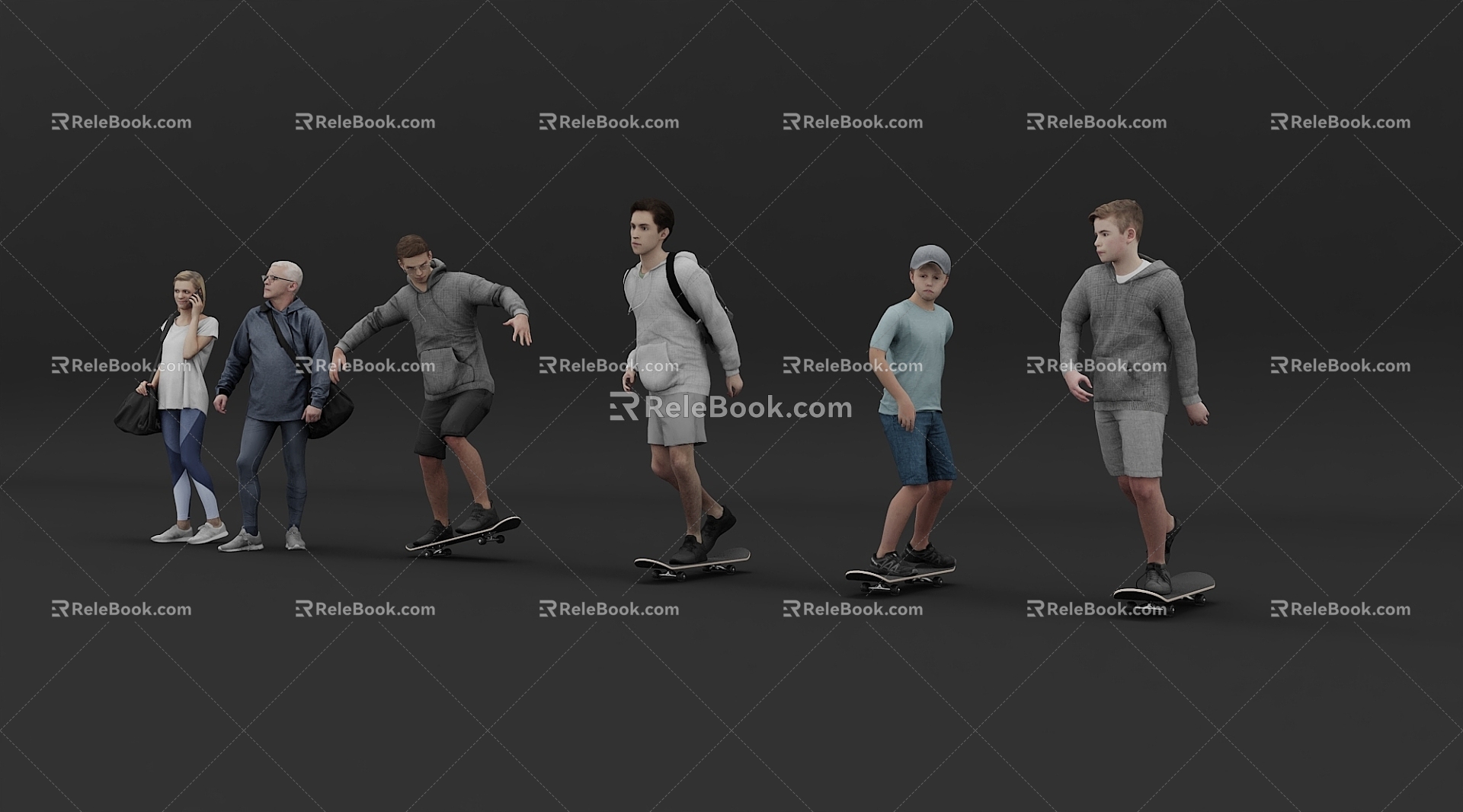 2024 New Character Model Sports Crowd Sports Skateboarding Multiplayer Group 3d model