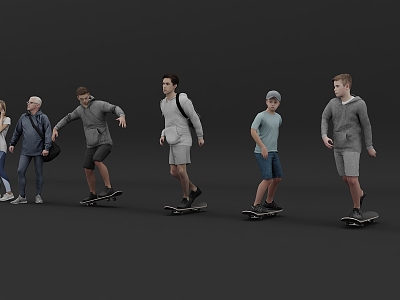 2024 New Character Model Sports Crowd Sports Skateboarding Multiplayer Group 3d model