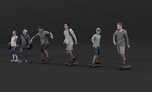 2024 New Character Model Sports Crowd Sports Skateboarding Multiplayer Group 3d model