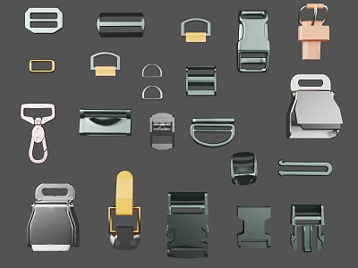 Various Clothing Apparel Accessories Including Buckles Clasps Fasteners and Strap Hardware 3d model