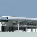 Modern White Building Exterior Featuring Large Windows Columns And Sunshade Structure 3d model