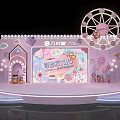 Pink Themed Stage with Ferris Wheel Cartoon Elements and Lollipop Decorations 3d model