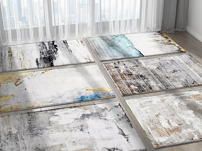 Modern Square Rugs With Abstract White Blue Gold Gray Patterns For Home Decor 3d model