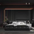 Modern Dark Bedroom Interior With Leather Bed Nightstands Green Plant And Area Rug