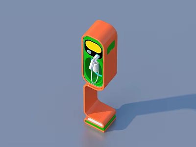 Modern Orange And Green Industrial Equipment With Enclosure And Internal Mechanical Components 3d model