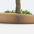Circular Wooden Outdoor Chair Design Around Tree With Green Plants And Grass