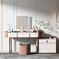 Modern Dressing Table With Mirror Storage Stool And Decorative Plants 3d model