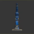 Blue Intricately Carved Decorative Column With Square Base And Ornate Patterns