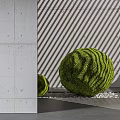 Concrete Wall Interior Design With Striped Background And Green Spherical Plants 3d model