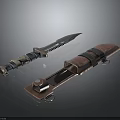 Tactical Serrated Blade Knife With Leather Wrapped Handle And Brown Leather Sheath