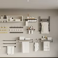 Organized Bathroom Washing Essentials With Towel Racks Storage Shelves And Toiletries